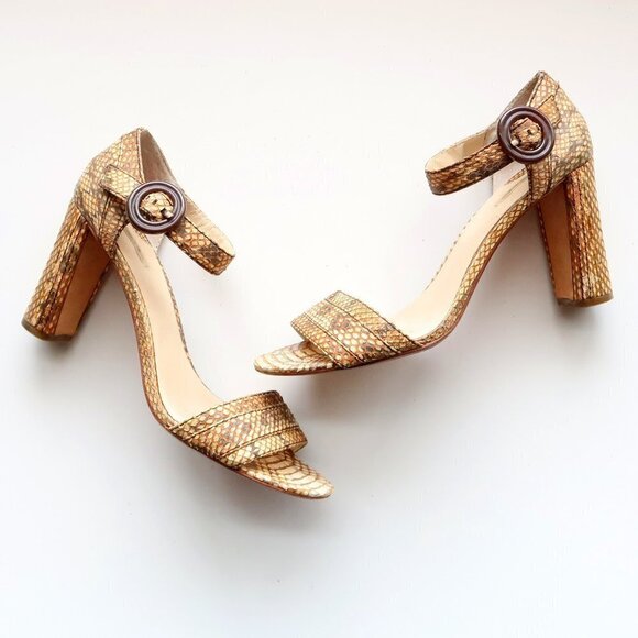 Max Studio Genuine Snakeskin Block Heel Ankle Strap Sandals Summer Shoes Size 10 - Picture 2 of 16